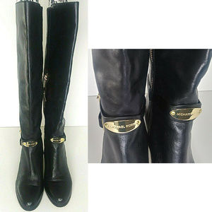 Michael Kors Knee High Leather Riding Boots Black